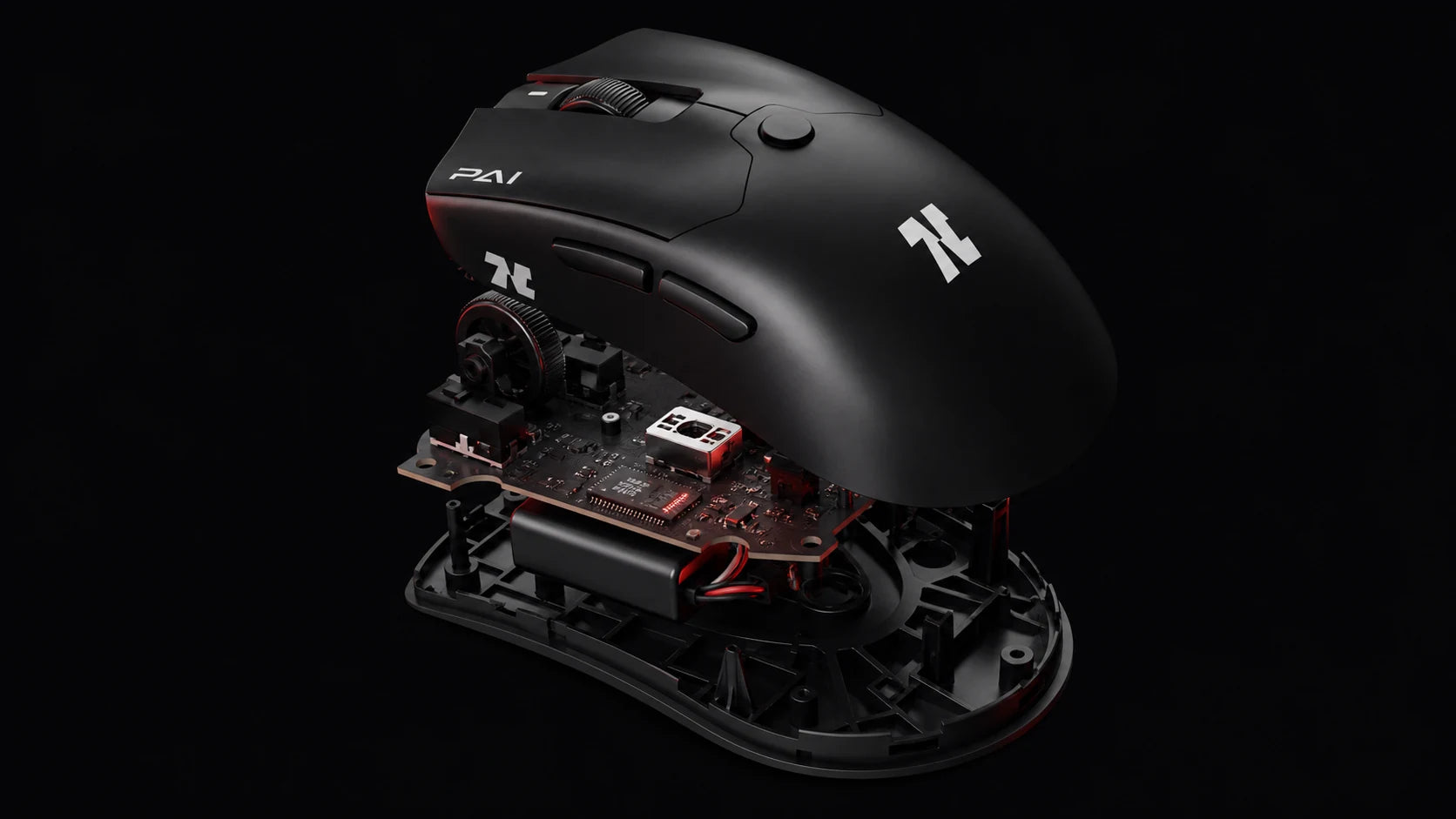 Semi-exploded view of the PAI gaming mouse core components